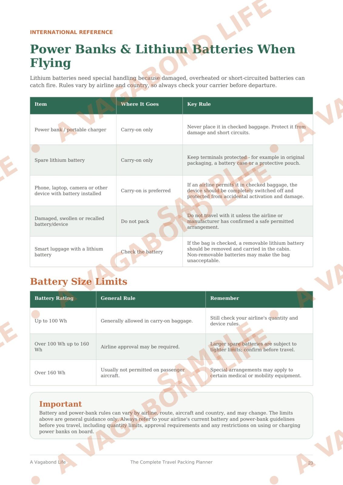 Power banks and lithium batteries travel guide sample